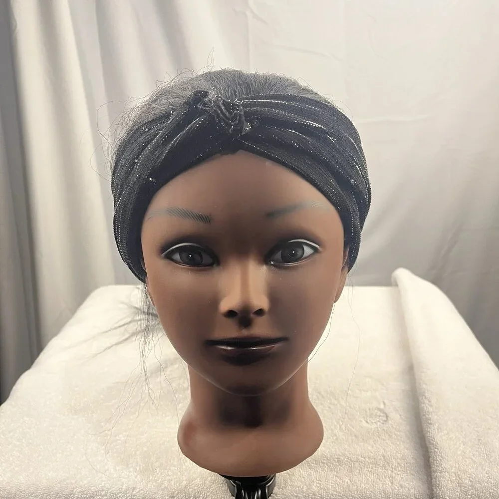 Women’s Black Turban Headwrap Metallic Shimmer Knot Stretch Hair Accessory